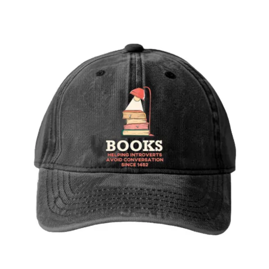 Discover Books, Helping Introverts Avoid Conversation Washed Denim Baseball Caps