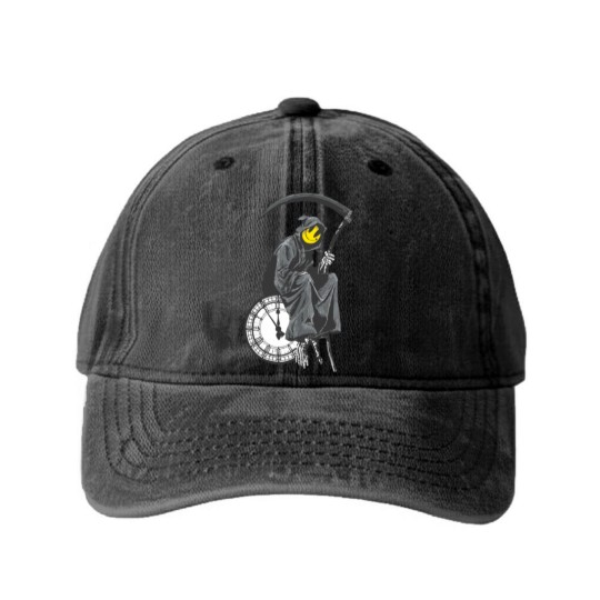 Discover banksy grim reaper clock Washed Denim Baseball Caps