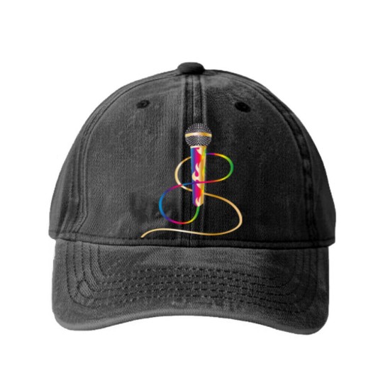 Discover stylish microphone with rainbow handle Washed Denim Baseball Caps