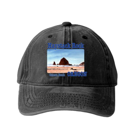 Discover Haystack Rock, Cannon Beach, Oregon - Haystack Rock - Washed Denim Baseball Caps