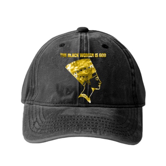 Discover The Black Woman is God Washed Denim Baseball Caps
