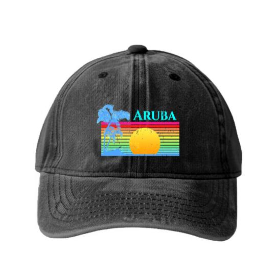 Discover Retro Beach Aruba Sunset - Aruba - Washed Denim Baseball Caps