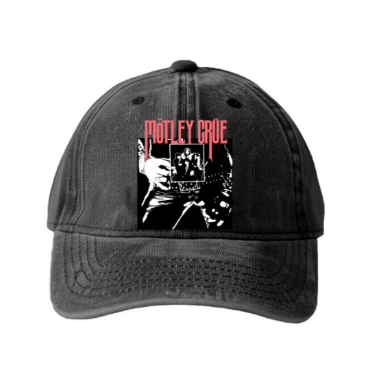 Discover Vintage 2000's Original Motley Crue Rock Band Concert Too Fast For Love Tour Black & Red Washed Denim Baseball Caps