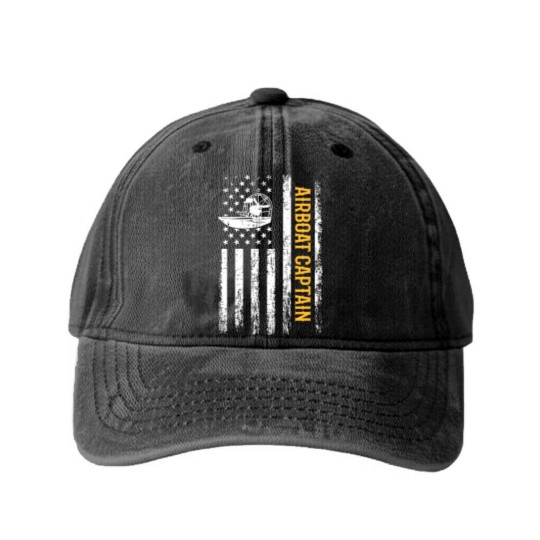 Discover Airboat American Flag, airboating Washed Denim Baseball Caps