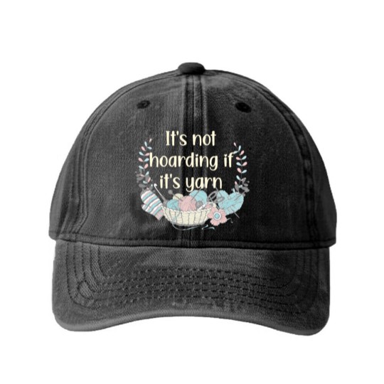 Discover Knit Crochet Collect Yarn Stash Washed Denim Baseball Caps