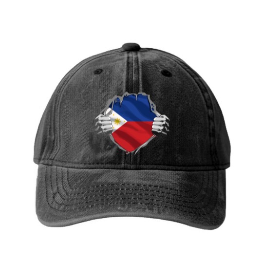 Discover Super Filipino Heritage Philippines Roots Flag Gif Washed Denim Baseball Caps