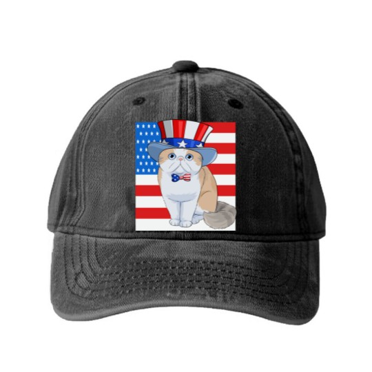 Discover Exotic Shorthair Cat 4th of July - Exotic Cat - Washed Denim Baseball Caps