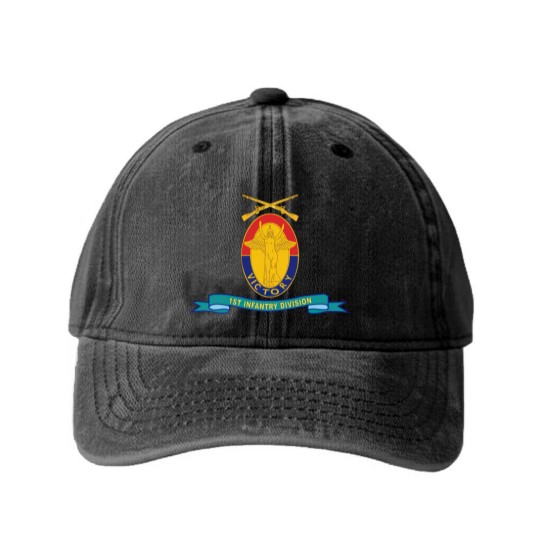 Discover Army 1st Infantry Division w Br Ribbon Washed Denim Baseball Caps