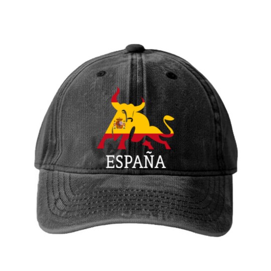 Discover Spain Spanish Flag Souvenir Toro España Bull Silhouette - Spanish Spain Flag Souvenir Bull S - Washed Denim Baseball Caps