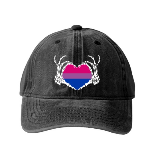 Discover Skeleton Hand Heart Bisexual Funny Halloween Washed Denim Baseball Caps