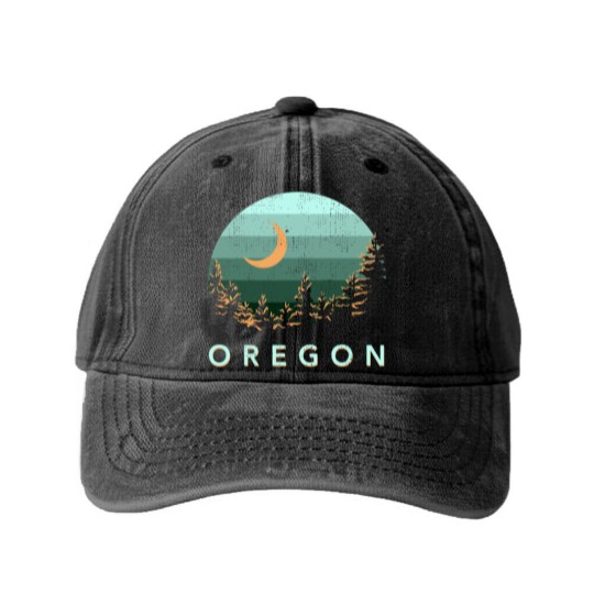 Discover Oregon Vintage Sunset Outdoors Hiking Souvenir Washed Denim Baseball Caps