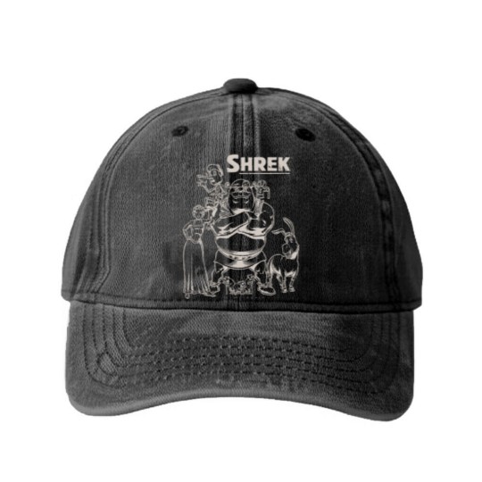 Discover Shrek Group Shot Faded Portrait Washed Denim Baseball Caps