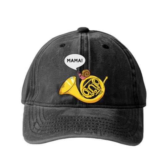 Discover Snail French Horn Shell Pun Musician Gift Washed Denim Baseball Caps