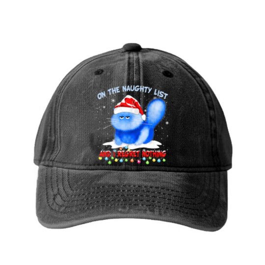 Discover On The Naughty List I Regret Nothing Cat Santa Washed Denim Baseball Caps