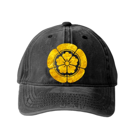 Discover Oda Mon Japanese samurai clan faux gold on black Washed Denim Baseball Caps