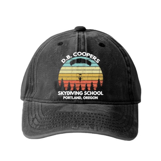 Discover D B Coopers Skydiving School Portland Oregon Funny Washed Denim Baseball Caps