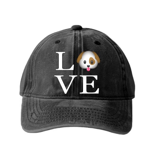 Discover Love Cute Dog _emoji icon smiley emoticon Washed Denim Baseball Caps