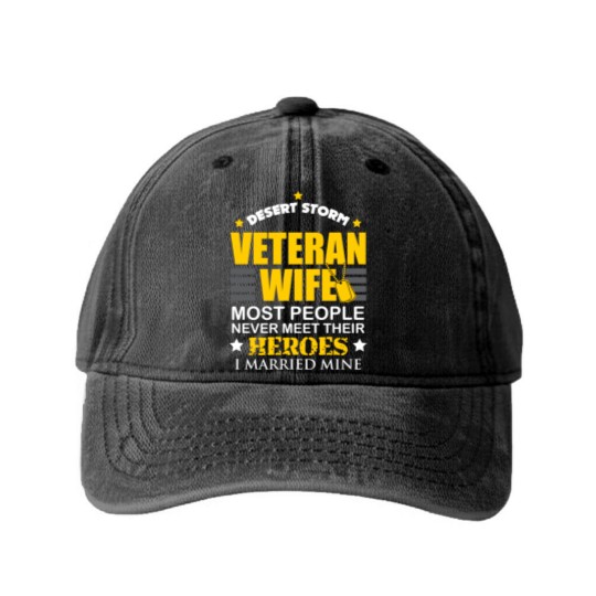 Discover Desert Storm Veteran Wife Family Hero Married Washed Denim Baseball Caps