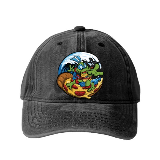 Discover ninja turtles surfing pizza Washed Denim Baseball Caps