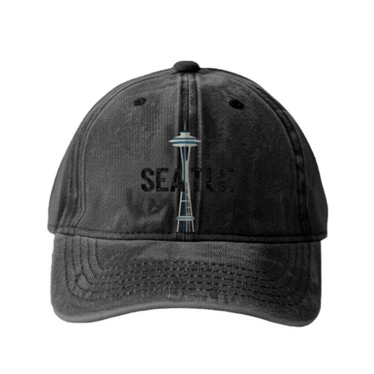 Discover Seattle Space Needle Traveler Souvenir Washington Gift - Seattle Souvenir - Washed Denim Baseball Caps