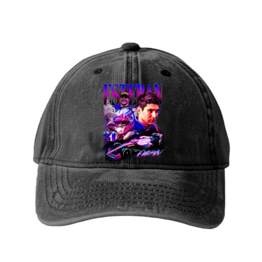 Discover Esteban Ocon Washed Denim Baseball Caps Driver Racing Championship Formula Racing Washed Denim Baseball Caps French Vintage Design 90s Graphic Washed Denim Baseball Caps