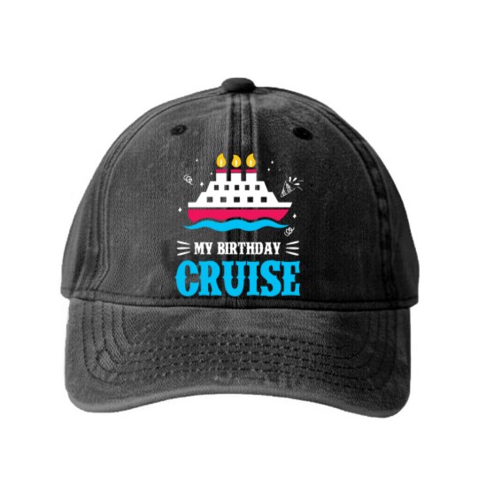Discover Birthday Cruise Cruising Cruise Ship Holiday Washed Denim Baseball Caps