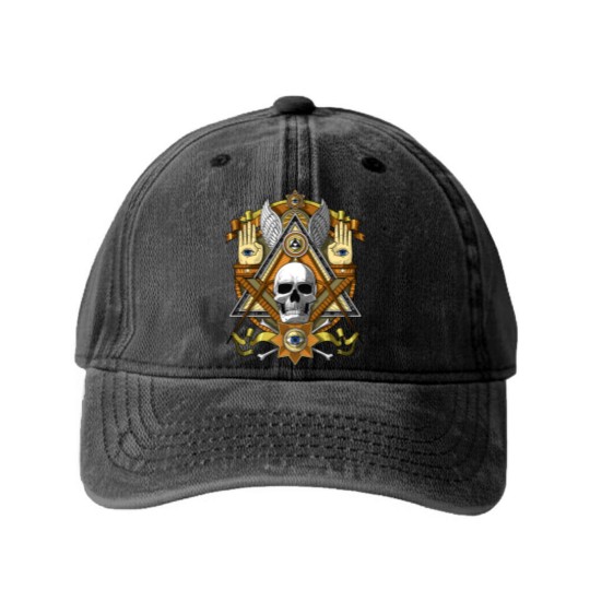 Discover Masonic Skull Washed Denim Baseball Caps