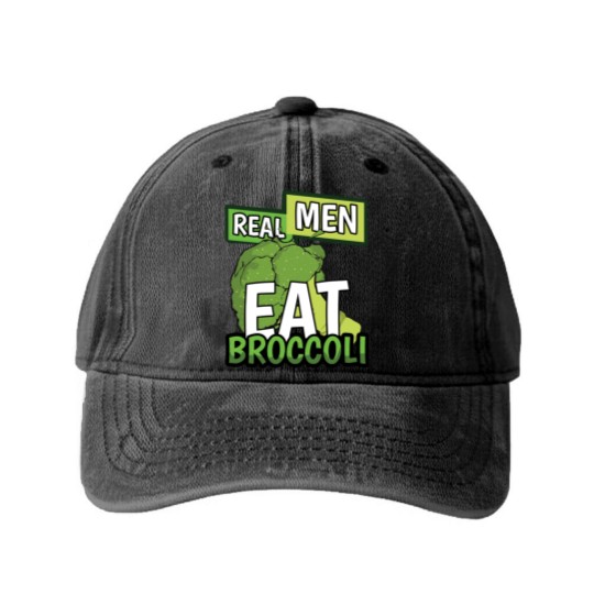 Discover Real Men Eat Broccoli - Men - Washed Denim Baseball Caps
