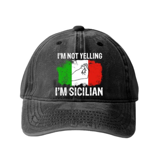 Discover Sicilian not yelling funny Italian Washed Denim Baseball Caps Washed Denim Baseball Caps