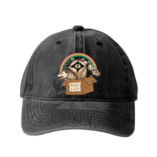 Discover Racoon Opossum Washed Denim Baseball Caps