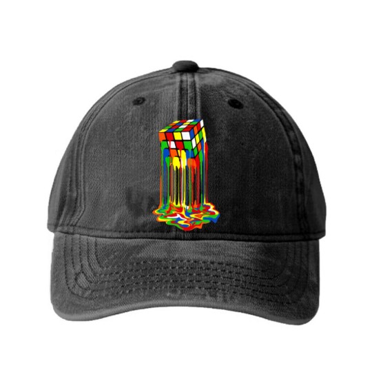 Discover Rainbow Abstraction melted rubix cube - Rubix Cube - Washed Denim Baseball Caps