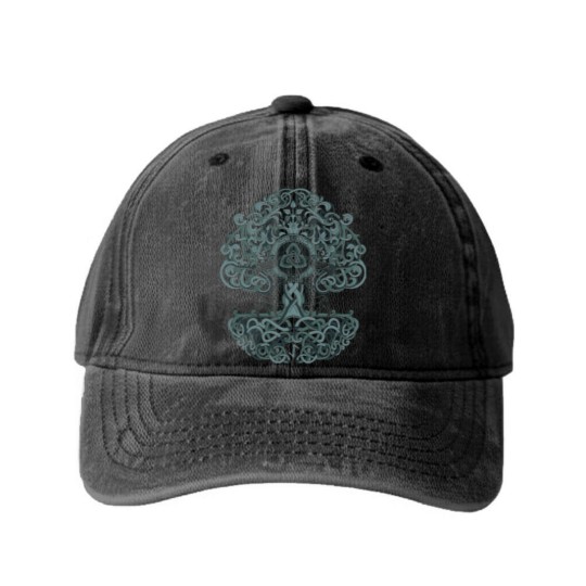 Discover Tree of Life Yggdrasil Norse Pagan Mythology Washed Denim Baseball Caps