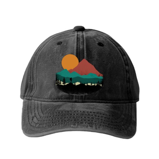 Discover Retro Evergreen Mountain Hiker Washed Denim Baseball Caps