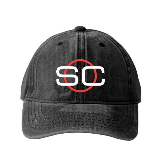 Discover Espn Sportscenter Red White Circle Logo C2Gift Washed Denim Baseball Caps Washed Denim Baseball Caps