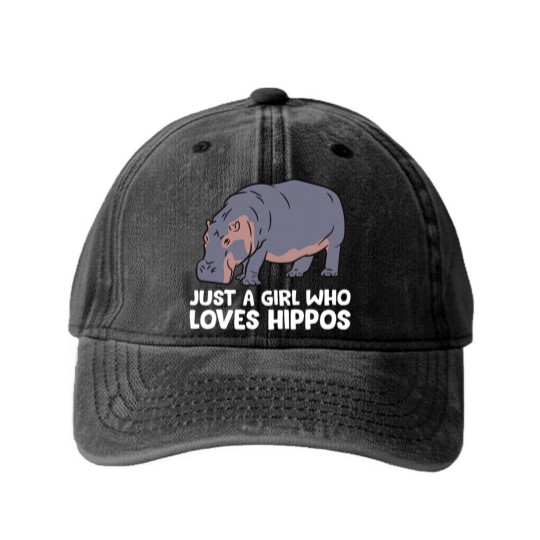 Discover Hippo Girl Just a Girl Who Loves Hippos Washed Denim Baseball Caps