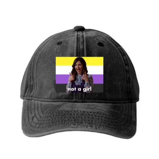 Discover Nonbinary Janet “Not a Girl” (The Good Place) - The Good Place - Washed Denim Baseball Caps