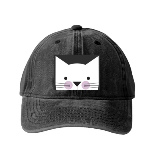 Discover Peek-a-Boo Kitty, Black and White with Lavender Cheeks - Cats - Washed Denim Baseball Caps