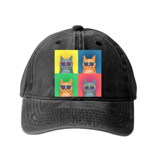 Discover cat pop art Washed Denim Baseball Caps