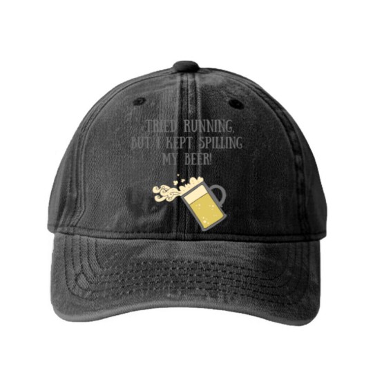 Discover Run with Beer Washed Denim Baseball Caps