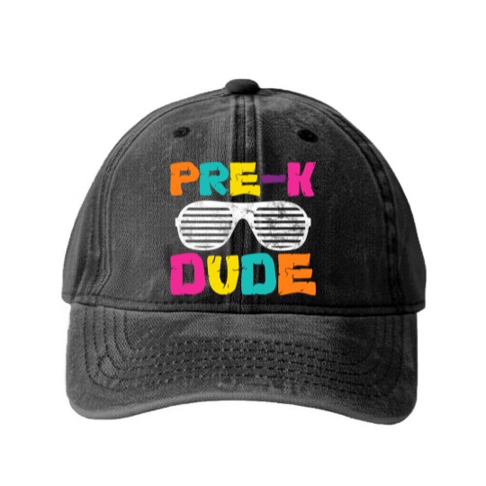 Discover Pre-K Dude Back To School Teacher Student Preschool Washed Denim Baseball Caps