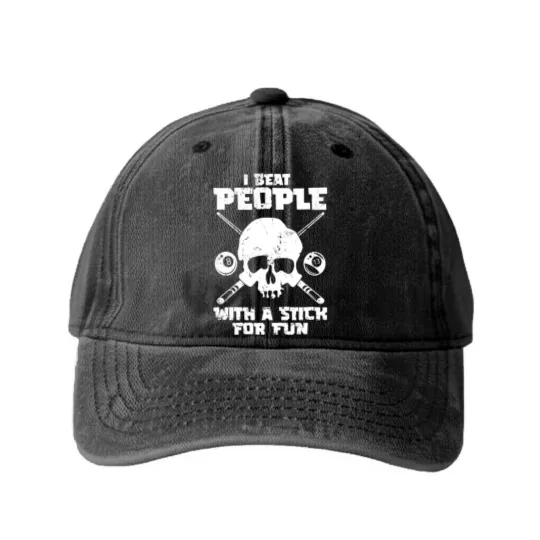 Discover Pool Billiard - I Beat People With A Stick For Fun Washed Denim Baseball Caps
