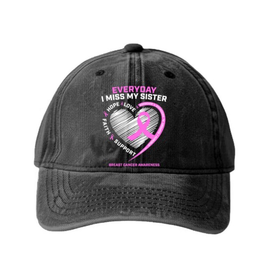 Discover Loving Memory Washed Denim Baseball Caps Sister Breast Cancer Awareness Washed Denim Baseball Caps