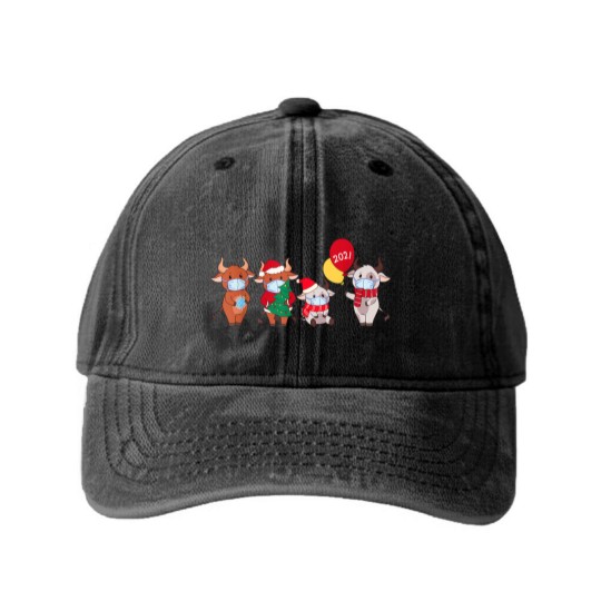 Discover Cute Cartoon Cow Washed Denim Baseball Caps