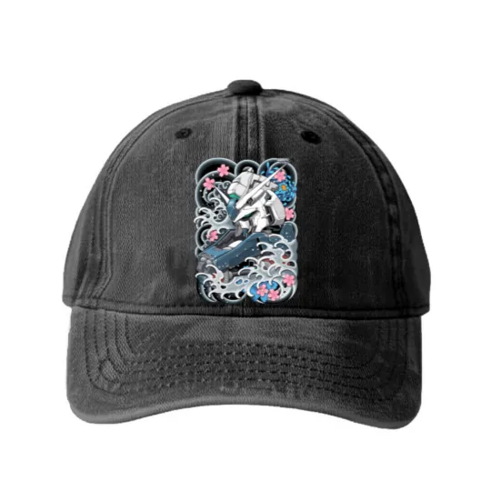 Discover Hi Nu Gundam Tattoo - Gundam - Washed Denim Baseball Caps