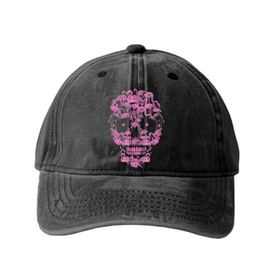 Discover Flamingo Skulls Funny Flamingo Lover Halloween Washed Denim Baseball Caps