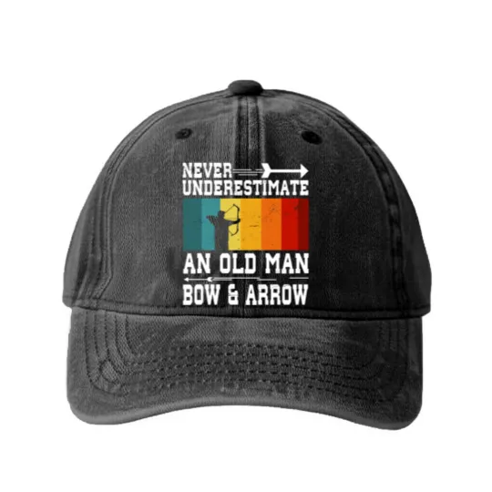 Discover Never Underestimate An Old Man With Bow and Arrow Washed Denim Baseball Caps