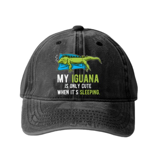 Discover Lazy Pet Reptile Lizard Animal Sleeping Iguana Washed Denim Baseball Caps