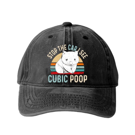 Discover Stop the car I see cubic poop Design for a Wombat Washed Denim Baseball Caps
