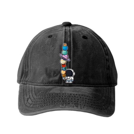 Discover Astronaut Ice Cream Eating Planet Washed Denim Baseball Caps