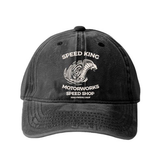 Discover Speed King Motorworks Speed Shop Hollywood, Calif - Speed King Motorworks Cobra Kai - Washed Denim Baseball Caps